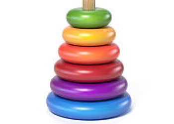 wooden pyramid children's toy made of colorful rings on a white background 3d rendering